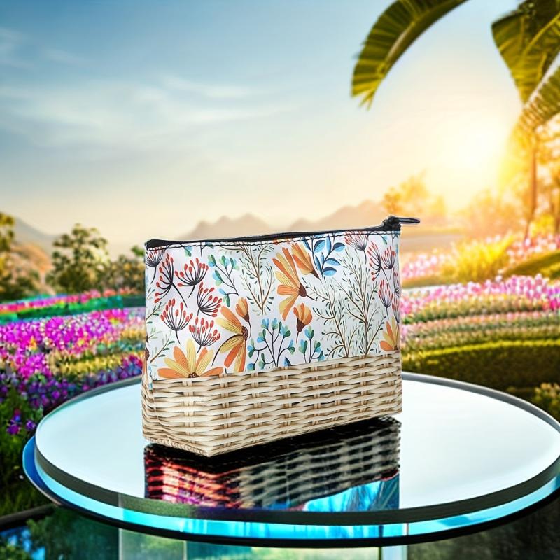 Floral Print Cosmetic Bag For Women Roomy Zipper Makeup Pouch