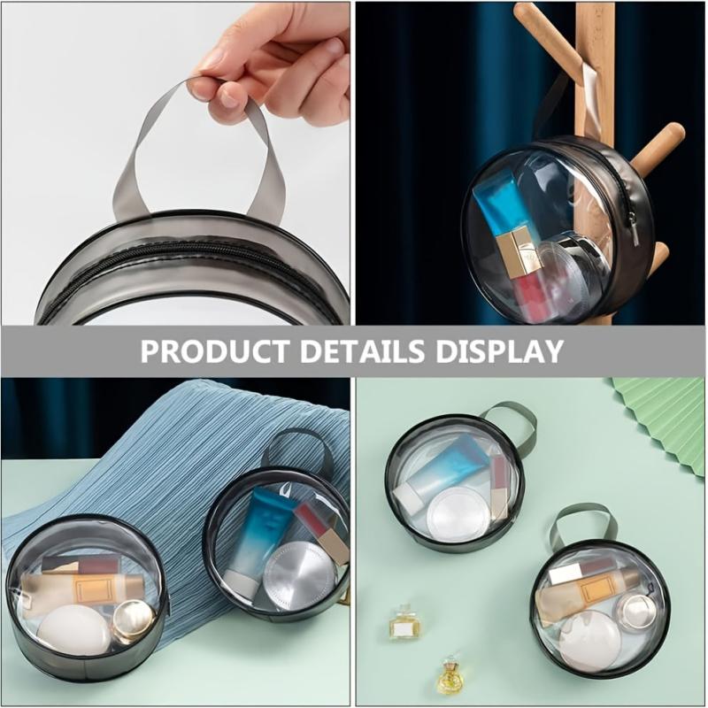 Transparent Toiletry Bag Handbag Round PVC Waterproof Zipper Cosmetic Bag