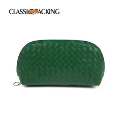 Classic Weaved Cosmetic Bag Waterproof PU Shell Zipper Makeup Pouch