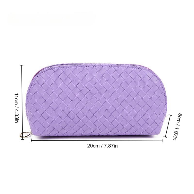 Classic Weaved Cosmetic Bag Waterproof PU Shell Zipper Makeup Pouch