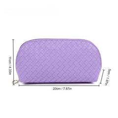 Classic Weaved Cosmetic Bag Waterproof PU Shell Zipper Makeup Pouch
