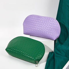 Classic Weaved Cosmetic Bag Waterproof PU Shell Zipper Makeup Pouch