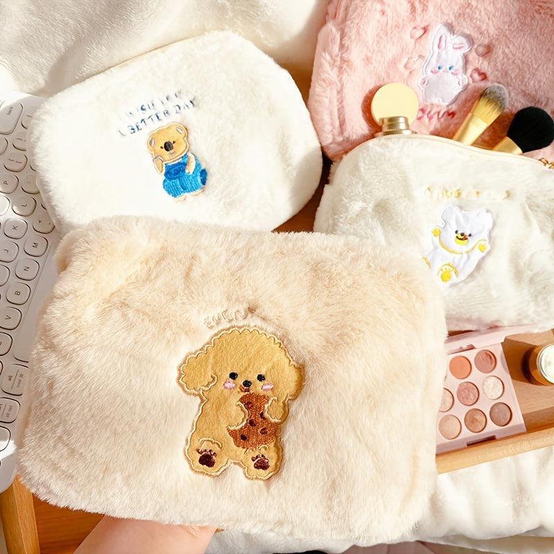 Animal Embroidered Makeup Bag Soft Pouch for Students and Travelers
