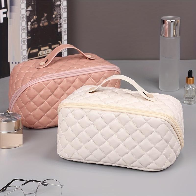 Large Capacity Waterproof PU Leather Cosmetic Bag with Divider and Handle