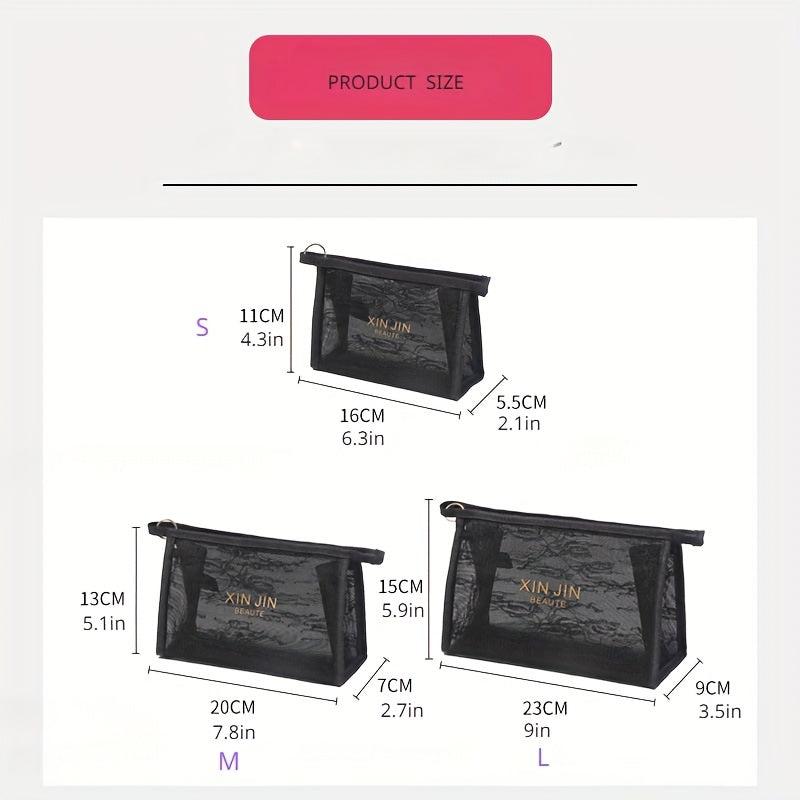 Travel Mesh Cosmetic Makeup Organizer Bag Zipper Mesh Cosmetic Bag 3 Sizes