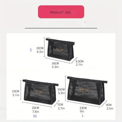 Travel Mesh Cosmetic Makeup Organizer Bag Zipper Mesh Cosmetic Bag 3 Sizes