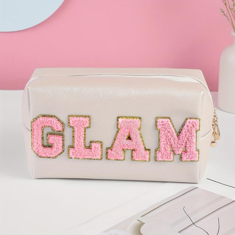 Chenille Letter Makeup Bag Organizer Case Zipper Cosmetic Pouch for Women