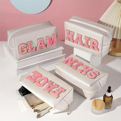 Chenille Letter Makeup Bag Organizer Case Zipper Cosmetic Pouch for Women