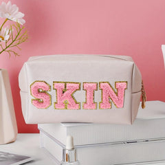 Chenille Letter Makeup Bag Organizer Case Zipper Cosmetic Pouch for Women