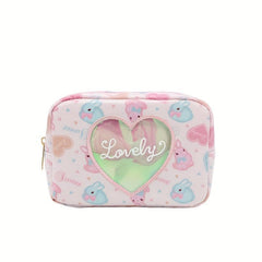 Rabbit Heart Cosmetic Bag & Keychain Pencil Case Makeup Pouch Organizer