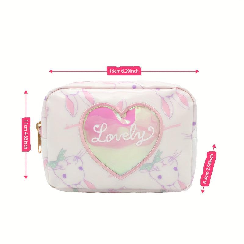 Rabbit Heart Cosmetic Bag & Keychain Pencil Case Makeup Pouch Organizer