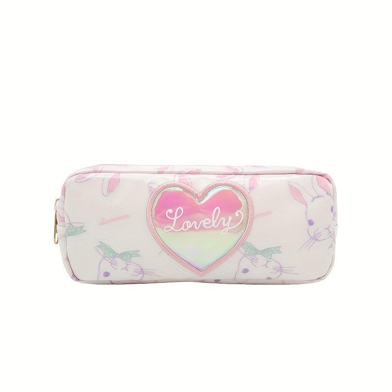 Rabbit Heart Cosmetic Bag & Keychain Pencil Case Makeup Pouch Organizer