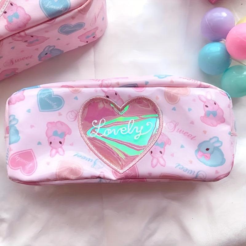 Rabbit Heart Cosmetic Bag & Keychain Pencil Case Makeup Pouch Organizer