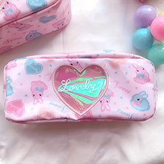 Rabbit Heart Cosmetic Bag & Keychain Pencil Case Makeup Pouch Organizer