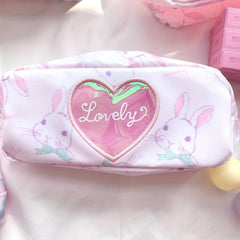 Rabbit Heart Cosmetic Bag & Keychain Pencil Case Makeup Pouch Organizer