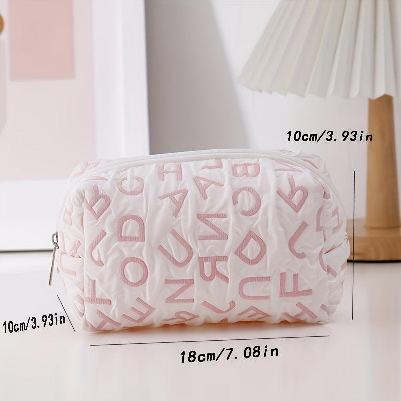 Letter Pattern Cosmetic Bag For Women Adorable Roomy Makeup Bag