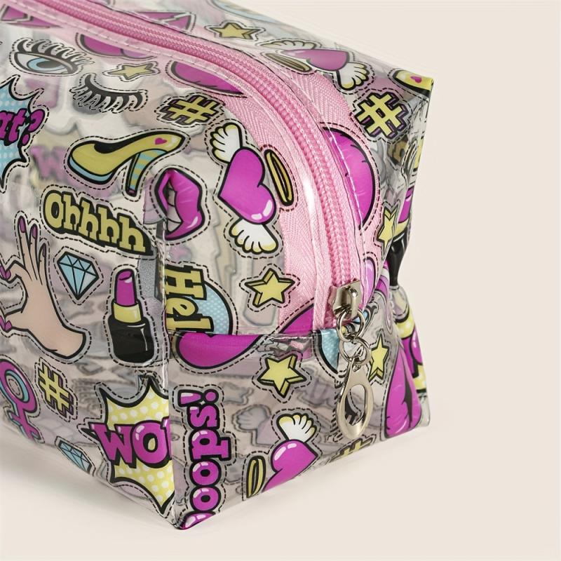 Eyes Letters Cosmetics Pattern Square Makeup Bag PVC Waterproof Zipper Roomy