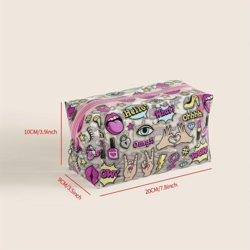 Eyes Letters Cosmetics Pattern Square Makeup Bag PVC Waterproof Zipper Roomy