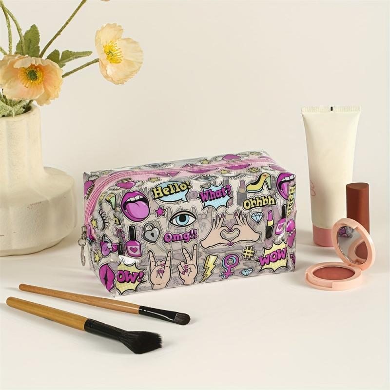 Eyes Letters Cosmetics Pattern Square Makeup Bag PVC Waterproof Zipper Roomy