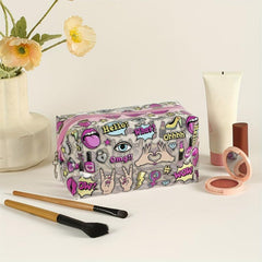 Eyes Letters Cosmetics Pattern Square Makeup Bag PVC Waterproof Zipper Roomy