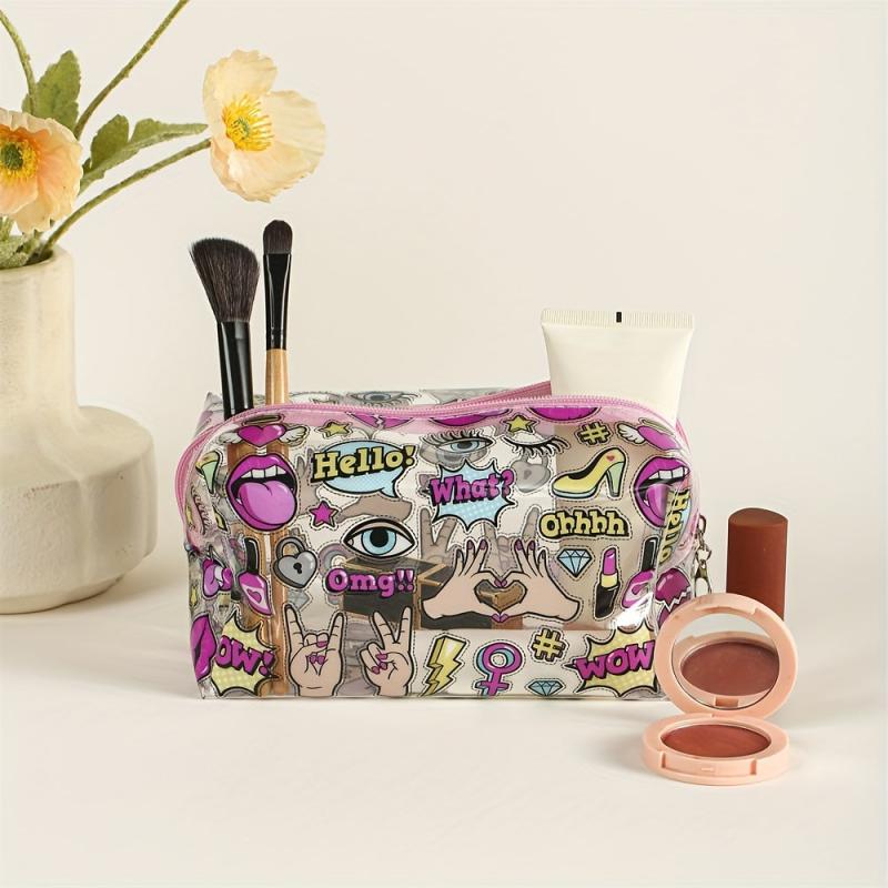 Eyes Letters Cosmetics Pattern Square Makeup Bag PVC Waterproof Zipper Roomy