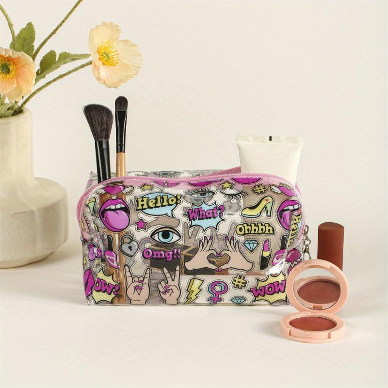 Eyes Letters Cosmetics Pattern Square Makeup Bag PVC Waterproof Zipper Roomy