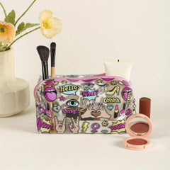 Eyes Letters Cosmetics Pattern Square Makeup Bag PVC Waterproof Zipper Roomy