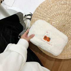 Embroidered Rabbit Cosmetic Bag Soft Plush Travel Makeup Pouch