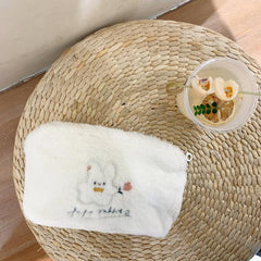 Embroidered Rabbit Cosmetic Bag Soft Plush Travel Makeup Pouch