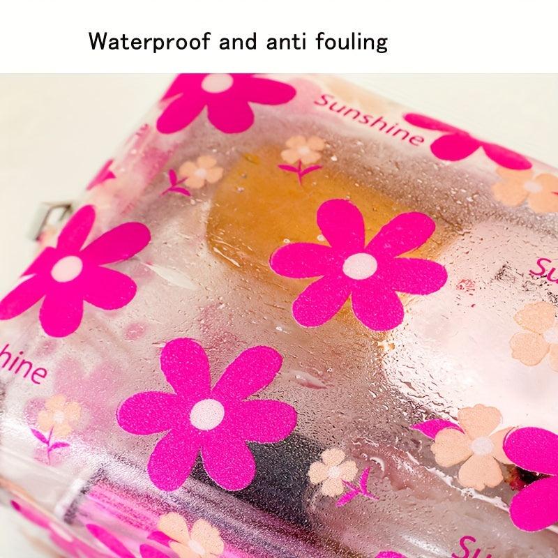 Floral Print Zipper Makeup Bag Waterproof Travel Toiletry Accessories Organizer