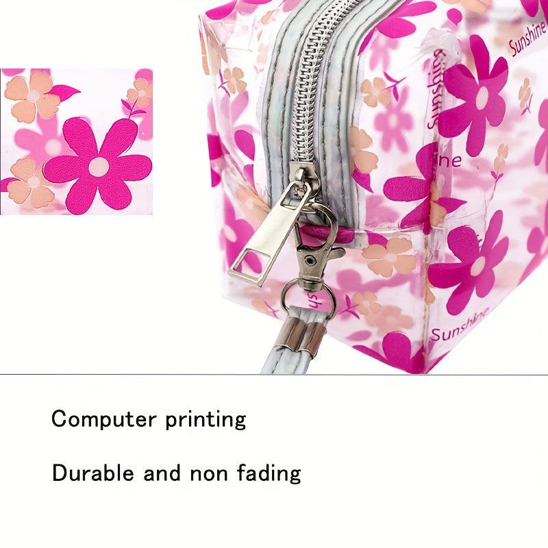 Floral Print Zipper Makeup Bag Waterproof Travel Toiletry Accessories Organizer