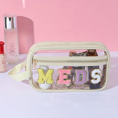 4pcs Chenille Letter Clear Makeup Bags Preppy Patch Makeup Pouch With Zipper