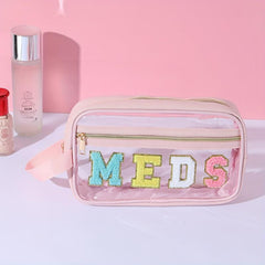 4pcs Chenille Letter Clear Makeup Bags Preppy Patch Makeup Pouch With Zipper