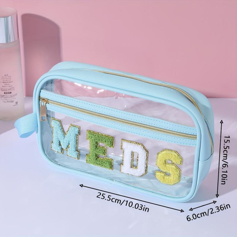 4pcs Chenille Letter Clear Makeup Bags Preppy Patch Makeup Pouch With Zipper