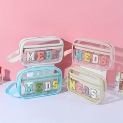 4pcs Chenille Letter Clear Makeup Bags Preppy Patch Makeup Pouch With Zipper