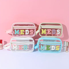 4pcs Chenille Letter Clear Makeup Bags Preppy Patch Makeup Pouch With Zipper