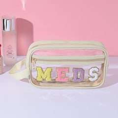 4pcs Chenille Letter Clear Makeup Bags Preppy Patch Makeup Pouch With Zipper