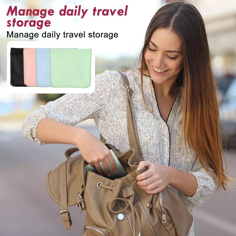 4pcs Mini Cosmetic Bag Portable Makeup Pouch Self Closing Storage Green Pink