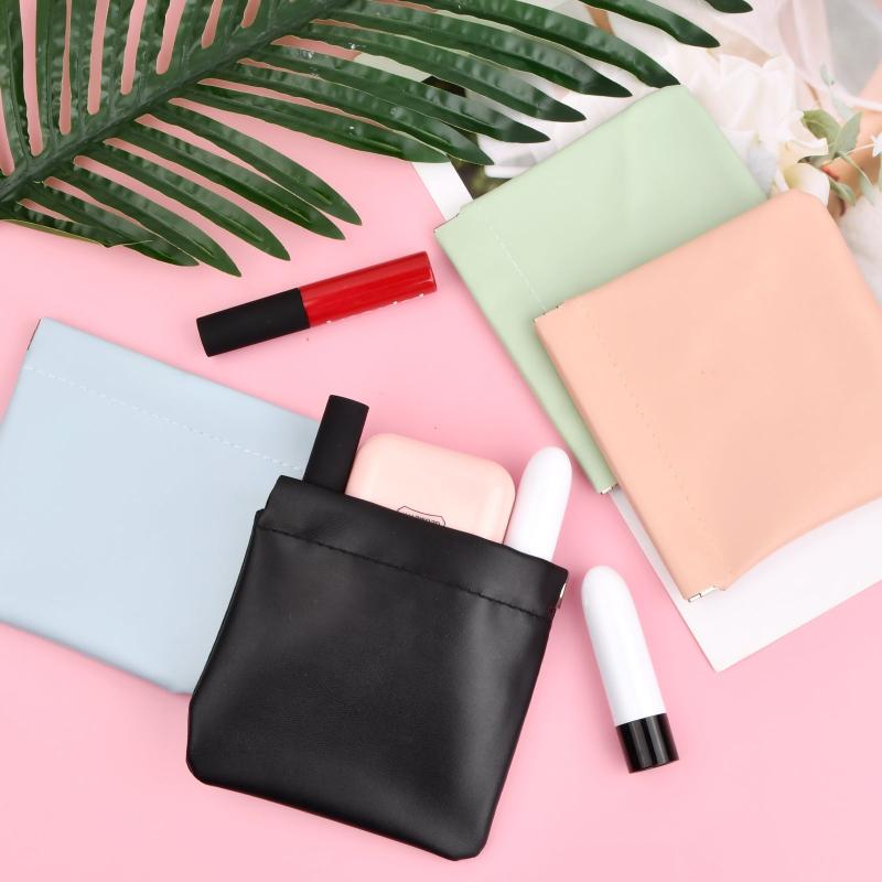 4pcs Mini Cosmetic Bag Portable Makeup Pouch Self Closing Storage Green Pink