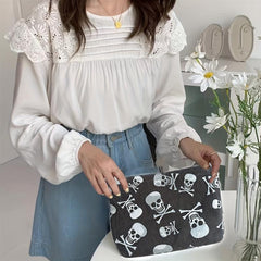 Skull Print Cosmetic Bag Roomy Makeup Travel Toiletry Organizer Gift