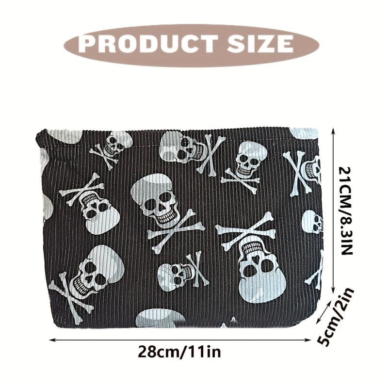 Skull Print Cosmetic Bag Roomy Makeup Travel Toiletry Organizer Gift