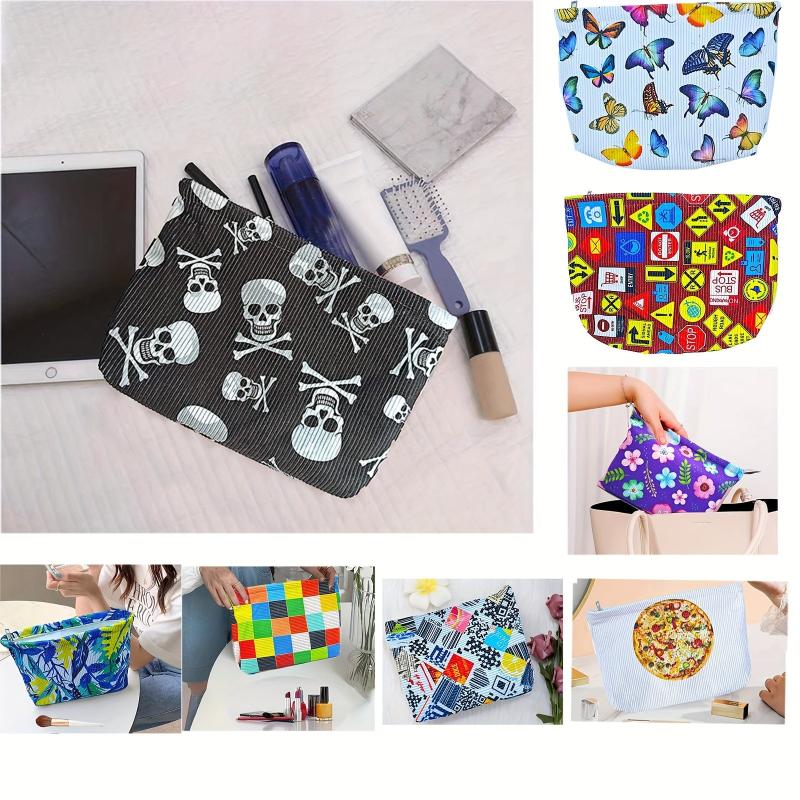 Skull Print Cosmetic Bag Roomy Makeup Travel Toiletry Organizer Gift