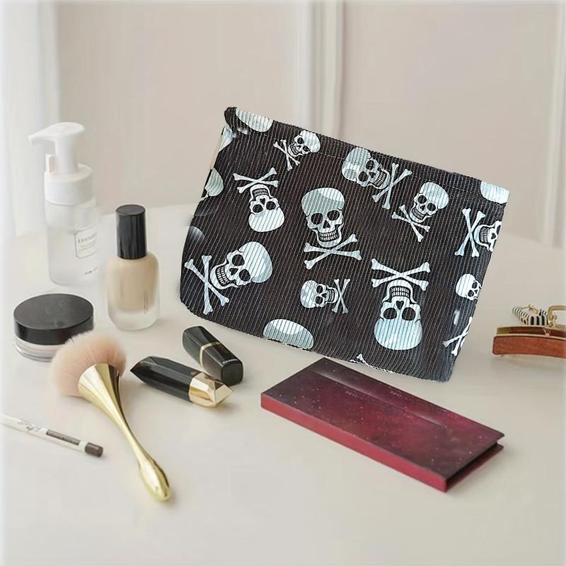 Skull Print Cosmetic Bag Roomy Makeup Travel Toiletry Organizer Gift
