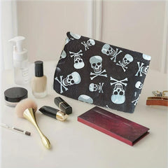 Skull Print Cosmetic Bag Roomy Makeup Travel Toiletry Organizer Gift