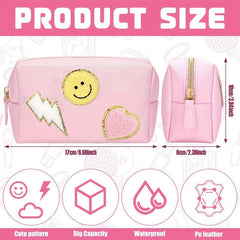 Lightning Cloud Heart Patch Cosmetic Pouch Makeup Bag Travel Zipper Pouch