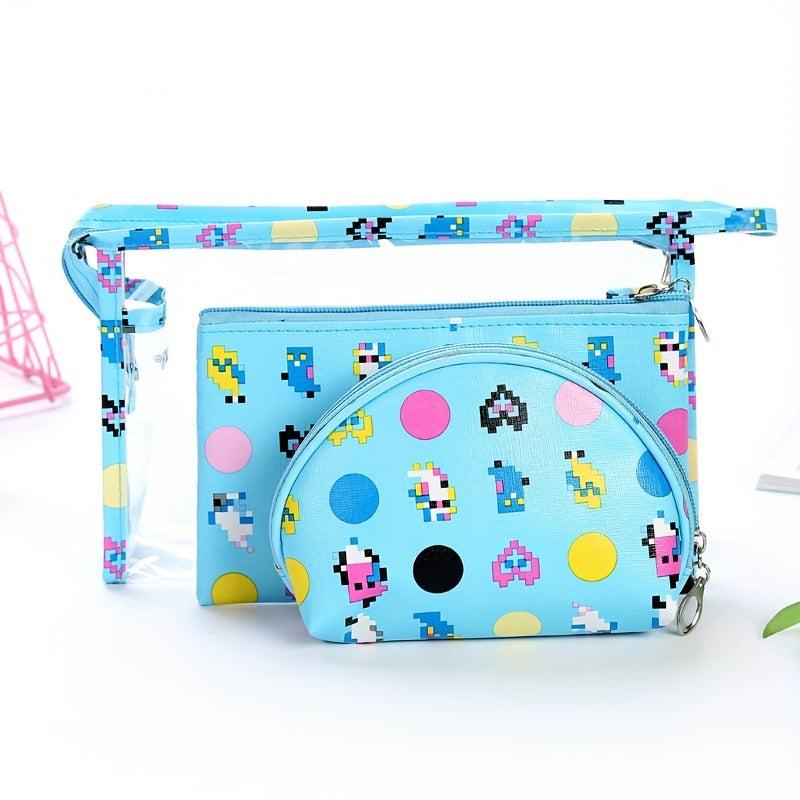 3Pcs Cartoon Makeup Bag Set Travel Toiletry Waterproof PVC Cosmetic Bag