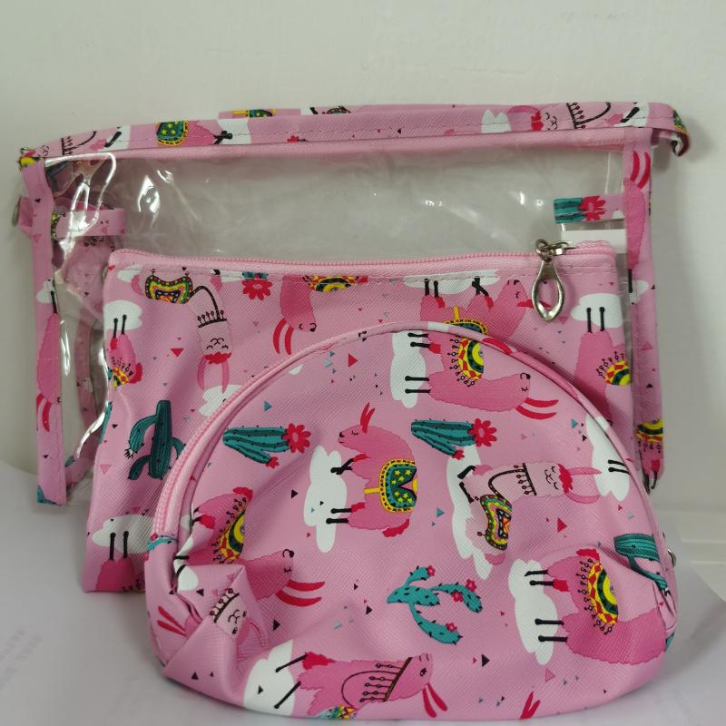 3Pcs Cartoon Makeup Bag Set Travel Toiletry Waterproof PVC Cosmetic Bag