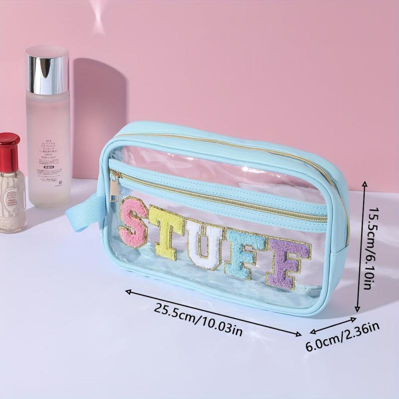 Chenille Letter Clear Makeup Bags Drugs Pouch Preppy Patch Makeup Bag