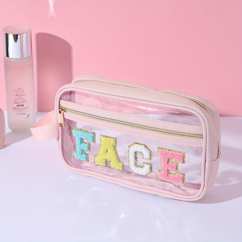 Chenille Letter Clear Makeup Bags Drugs Pouch Preppy Patch Makeup Bag