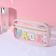 Chenille Letter Clear Makeup Bags Drugs Pouch Preppy Patch Makeup Bag